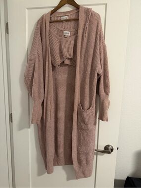 Sunday Best Blush Pink Long Open-Front Knit Cardigan and Crop